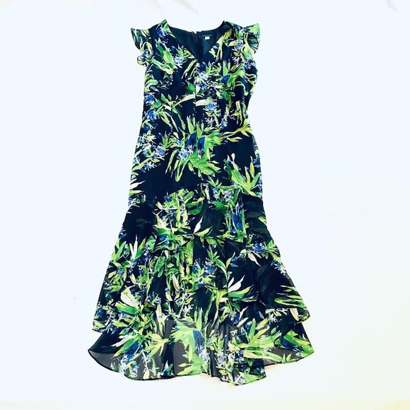 Tommy Hilfiger Dresses & Skirts - Tommy Hilfiger dress Women's 12 navy green floral high low ruffle feminine